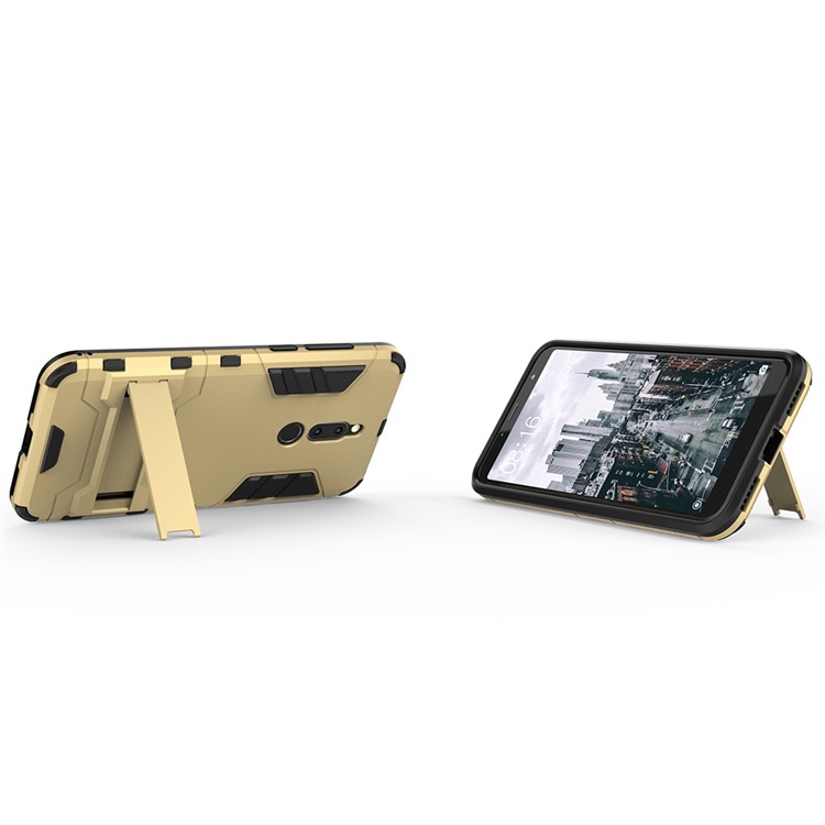 Cool Guard Kickstand Plastic TPU Hybrid Case for Meizu M6T - Gold-5