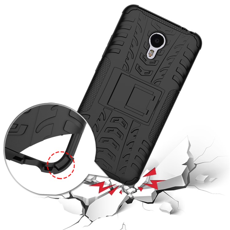Snap-on Anti-slip PC + TPU Hybrid Case with Kickstand for Meizu m3 note - Black-11