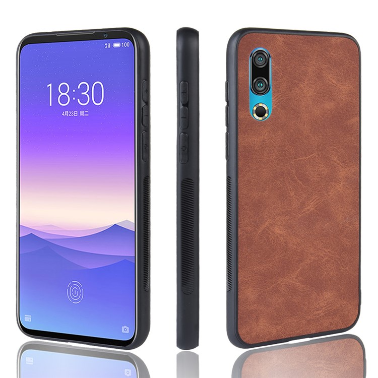 PU Leather Coated TPU + PC Back Phone Casing for Meizu 16s - Brown-1