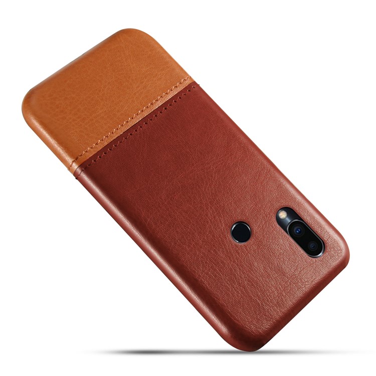 KSQ PU Leather Coated TPU Dual-color Splicing Back Shell for Meizu Note9 - Dark Brown / Light Brown-3