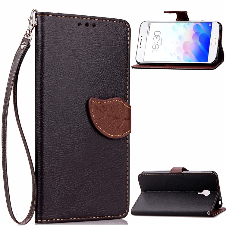 Leaf Flip Wallet Leather Shell for Meizu M3 Note - Black-1