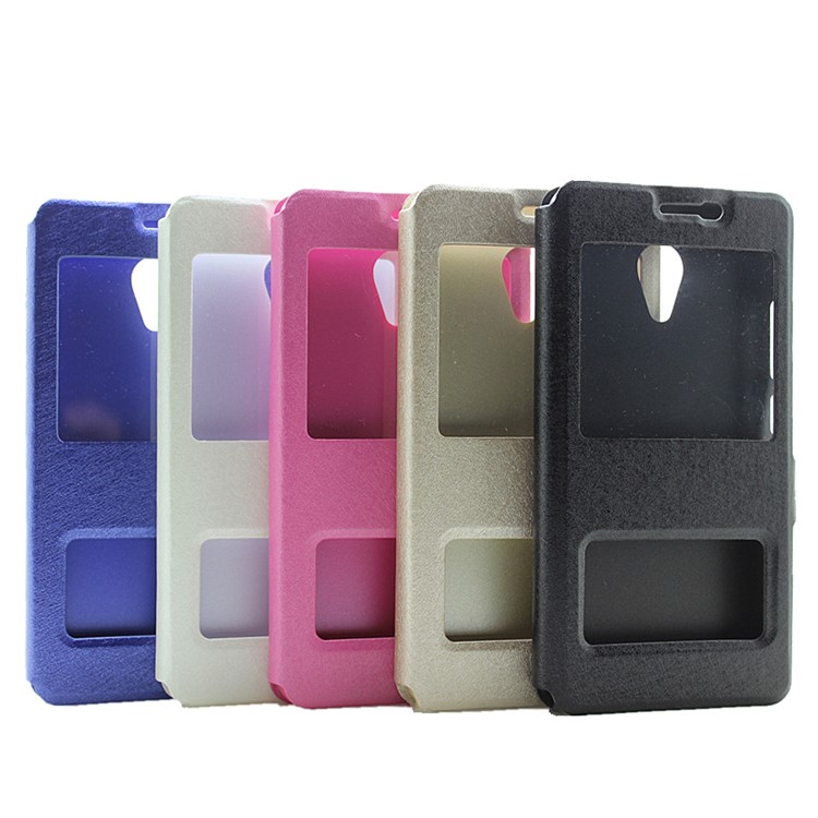 Silk Grain Dual Window Leather Stand Shell for Meizu m3 - Rose-10
