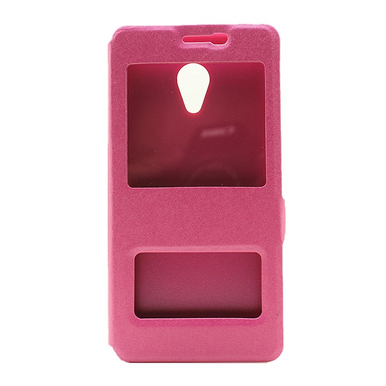 Silk Grain Dual Window Leather Stand Shell for Meizu m3 - Rose-2