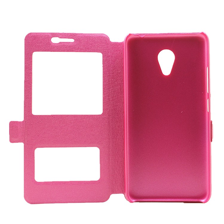 Silk Grain Dual Window Leather Stand Shell for Meizu m3 - Rose-4