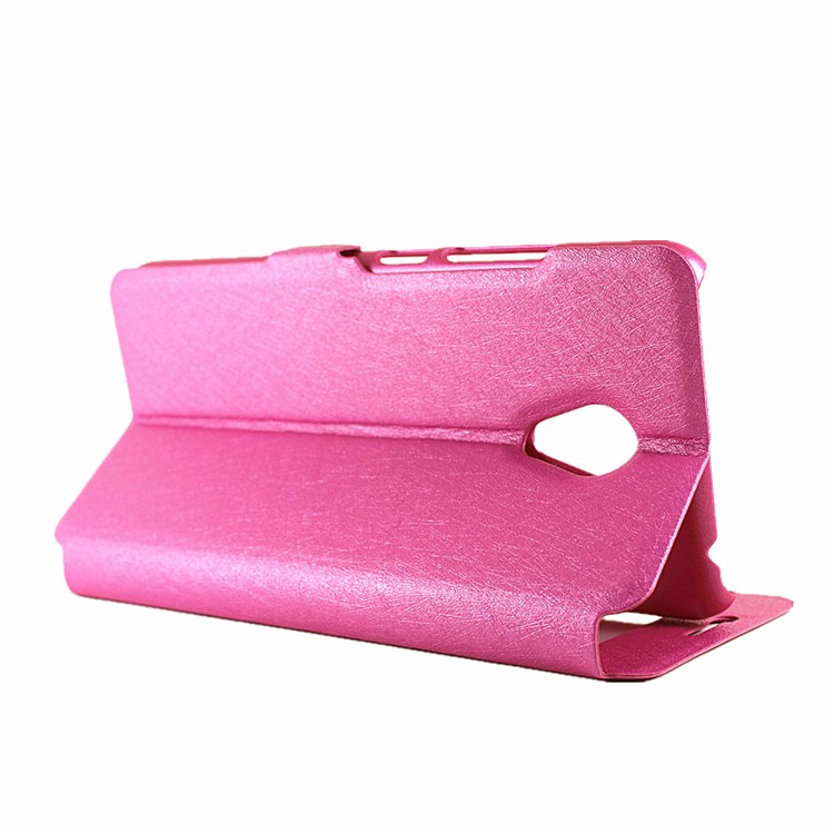 Silk Grain Dual Window Leather Stand Shell for Meizu m3 - Rose-5