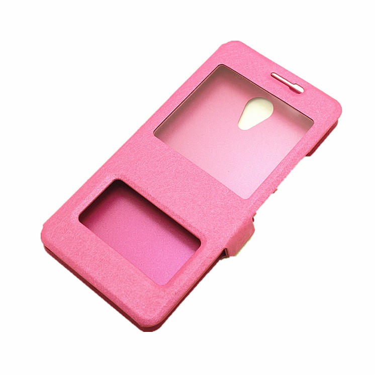 Silk Grain Dual Window Leather Stand Shell for Meizu m3 - Rose-6