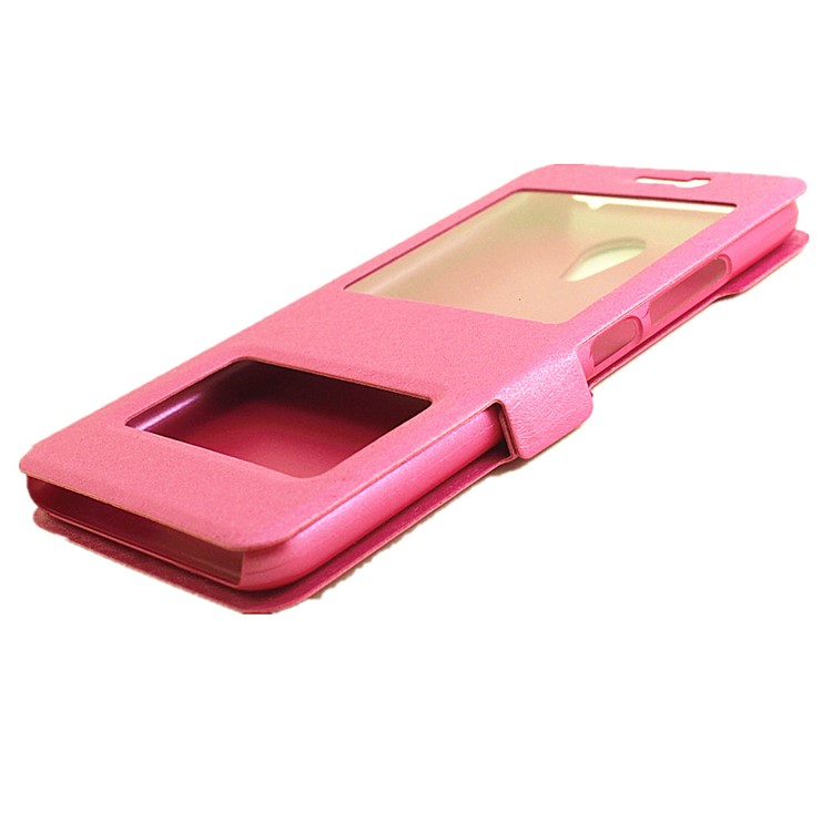Silk Grain Dual Window Leather Stand Shell for Meizu m3 - Rose-8