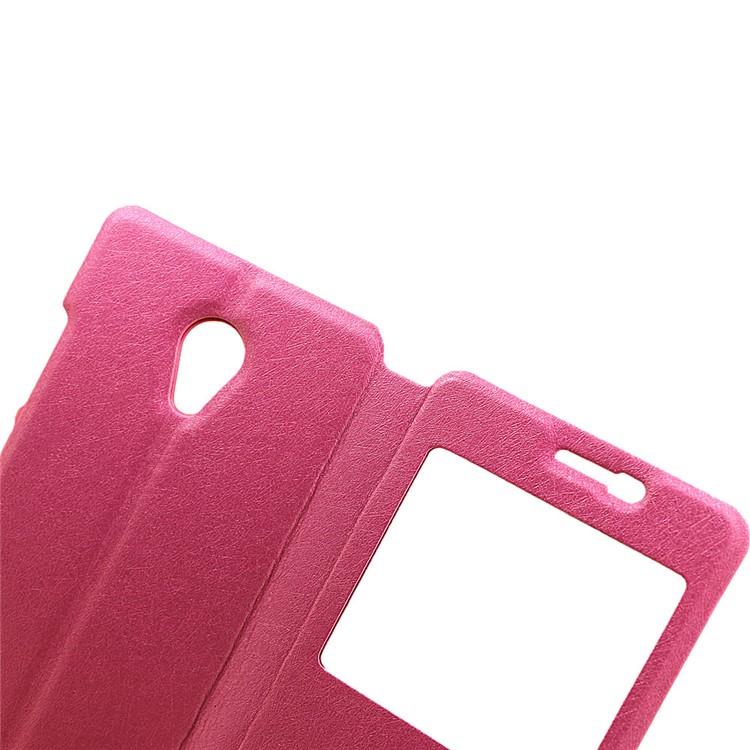 Silk Grain Dual Window Leather Stand Shell for Meizu m3 - Rose-9