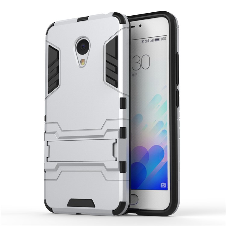 PC TPU Hybrid Case for Meizu m3 with Kickstand - Silver-1