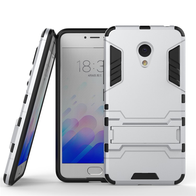 PC TPU Hybrid Case for Meizu m3 with Kickstand - Silver-2