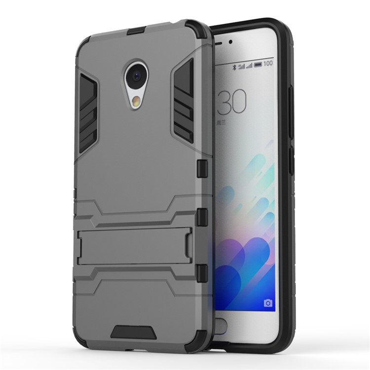 PC TPU Hybrid Shell for Meizu m3 with Kickstand - Grey-1