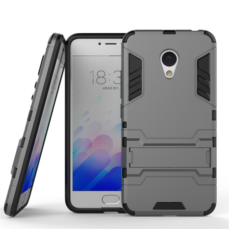 PC TPU Hybrid Shell for Meizu m3 with Kickstand - Grey-2