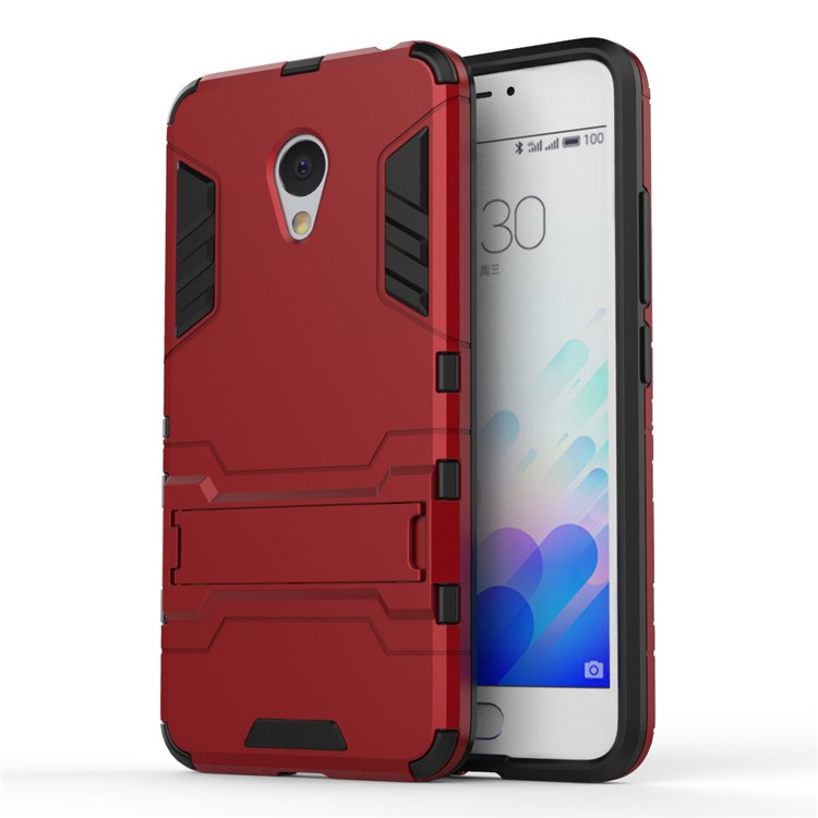 PC TPU Hybrid Cover for Meizu m3 with Kickstand - Red-1
