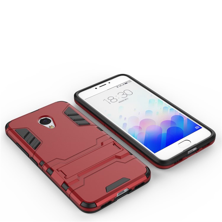PC TPU Hybrid Cover for Meizu m3 with Kickstand - Red-7