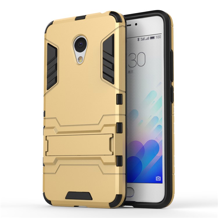 PC TPU Combo Shell for Meizu m3 with Kickstand - Gold-1