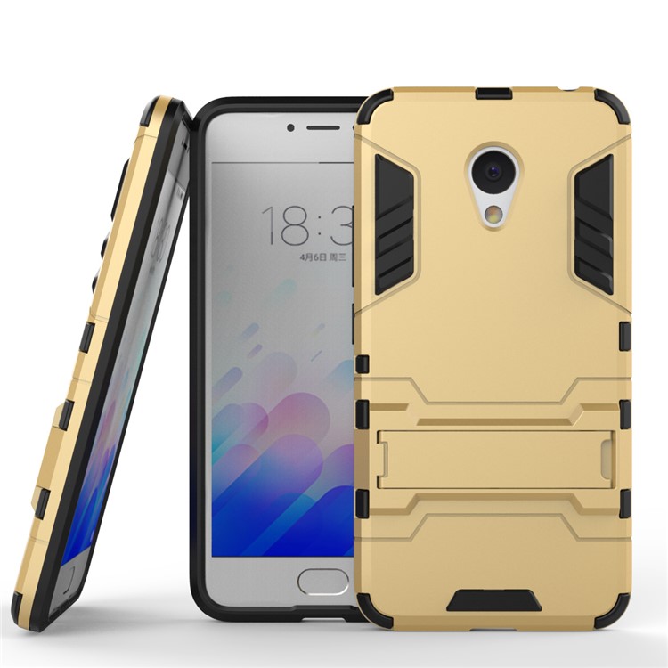 PC TPU Combo Shell for Meizu m3 with Kickstand - Gold-2