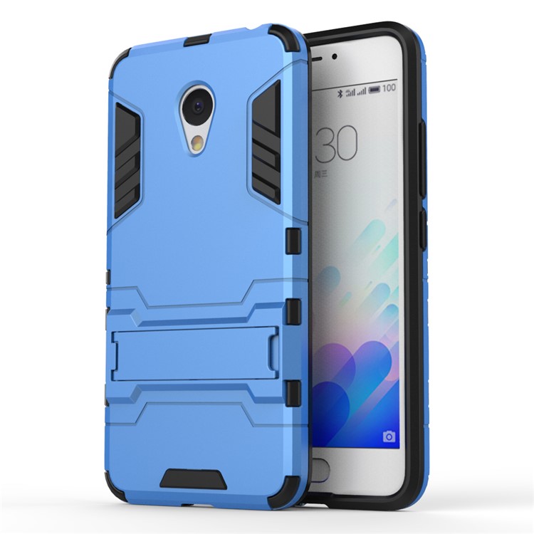 PC TPU Hybrid Phone Case for Meizu m3 with Kickstand - Baby Blue-1