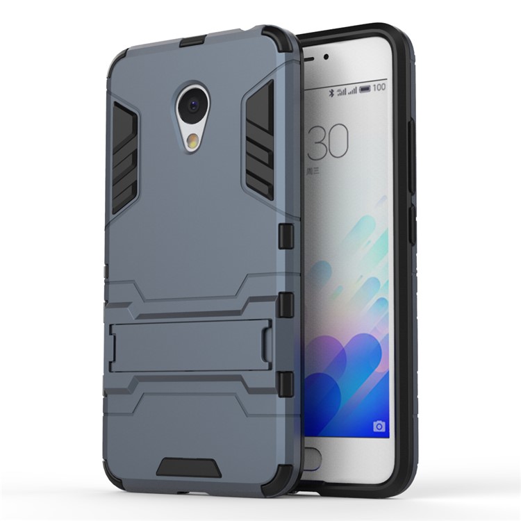 PC TPU Hybrid Back Case for Meizu m3 with Kickstand - Dark Blue-1