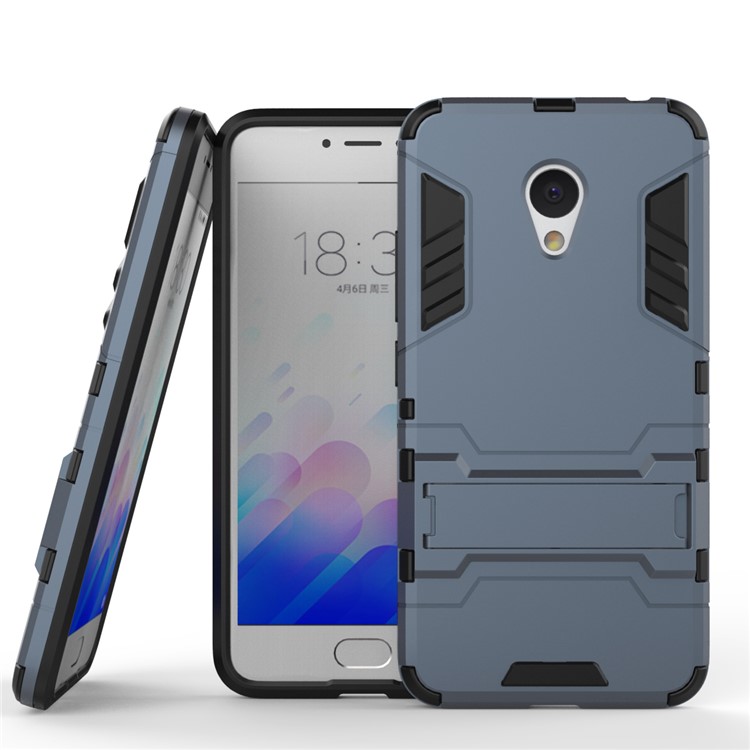 PC TPU Hybrid Back Case for Meizu m3 with Kickstand - Dark Blue-2