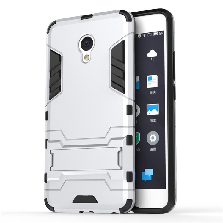 Solid PC + TPU Hybrid Case with Kickstand for Meizu m3e - Silver-1