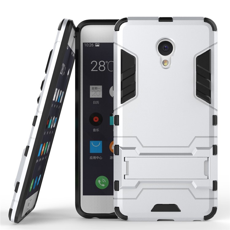 Solid PC + TPU Hybrid Case with Kickstand for Meizu m3e - Silver-1