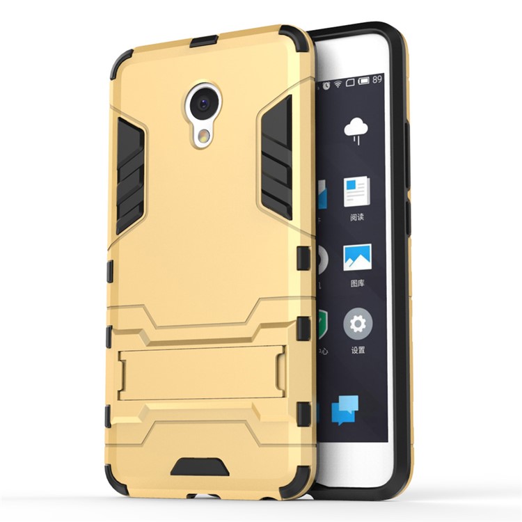Solid PC + TPU Hybrid Case Cover with Kickstand for Meizu m3e - Gold-1