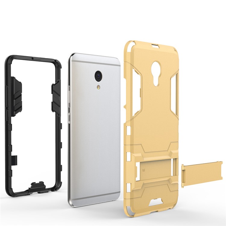 Solid PC + TPU Hybrid Case Cover with Kickstand for Meizu m3e - Gold-10