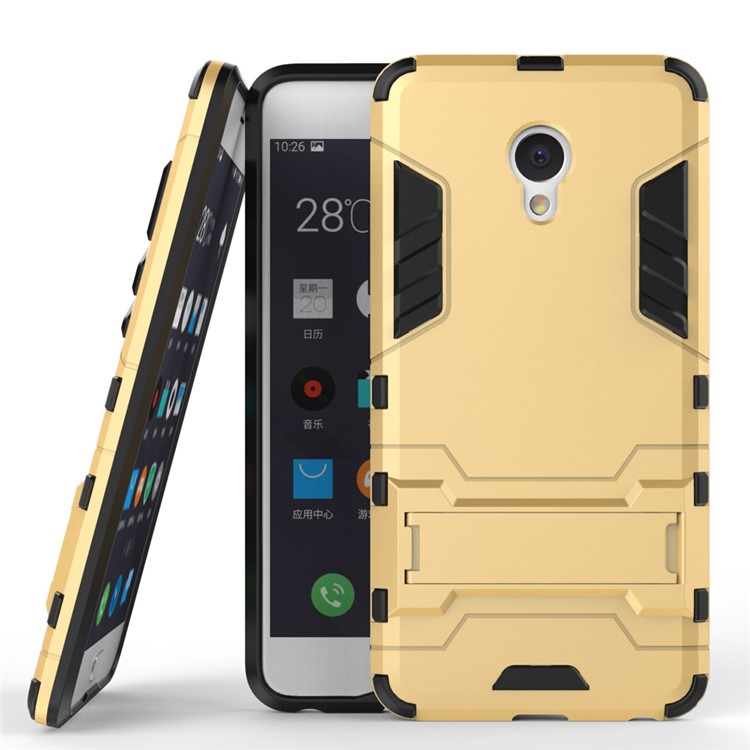 Solid PC + TPU Hybrid Case Cover with Kickstand for Meizu m3e - Gold-2