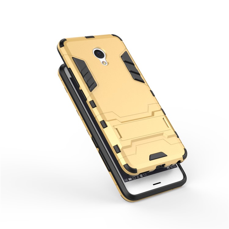 Solid PC + TPU Hybrid Case Cover with Kickstand for Meizu m3e - Gold-5