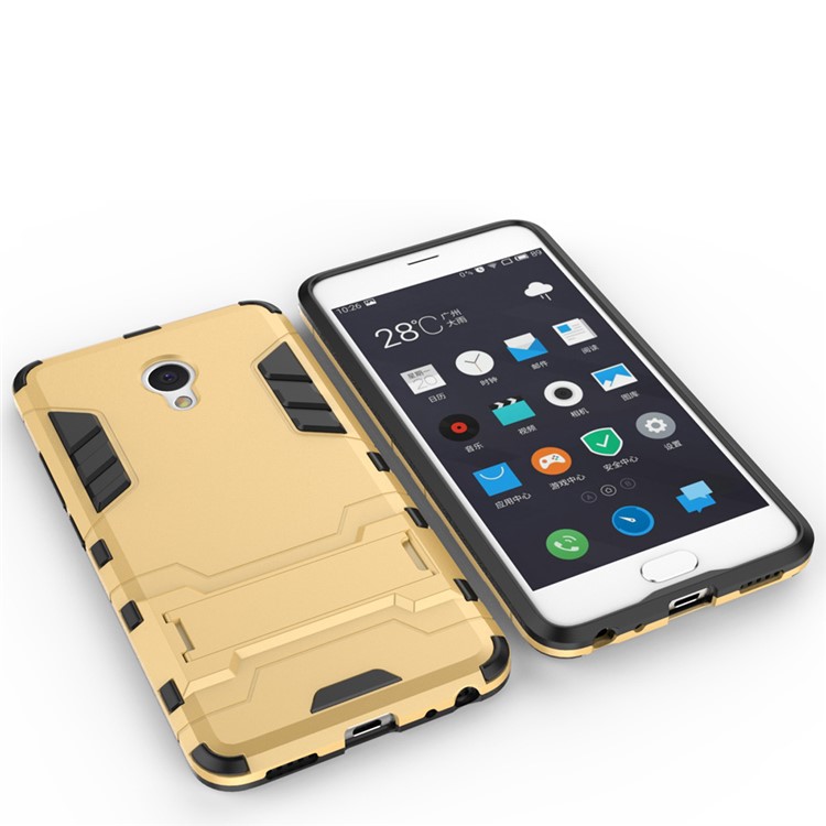 Solid PC + TPU Hybrid Case Cover with Kickstand for Meizu m3e - Gold-6