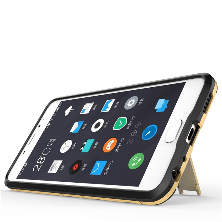 Solid PC + TPU Hybrid Case Cover with Kickstand for Meizu m3e - Gold-8