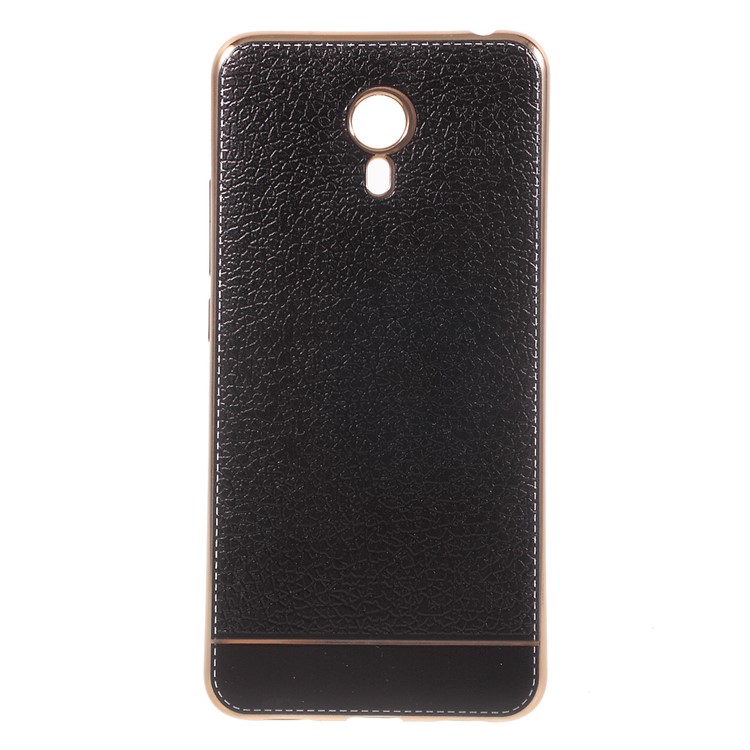 Litchi Texture PU Leather Coated Plating TPU Cover for Meizu M3 Note - Black-1
