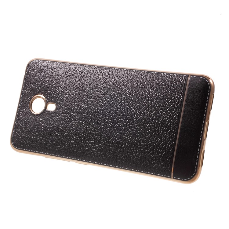 Litchi Texture PU Leather Coated Plating TPU Cover for Meizu M3 Note - Black-3
