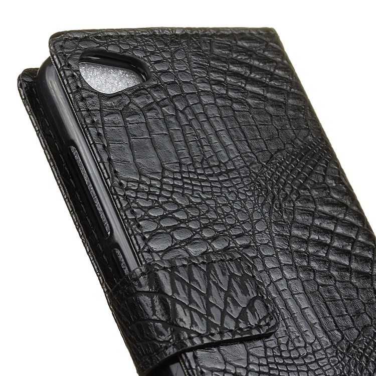 Crocodile Wallet Stand Leather Case Cover for Meizu U10 - Black-3