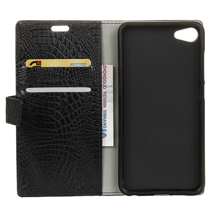 Crocodile Wallet Stand Leather Case Cover for Meizu U10 - Black-4