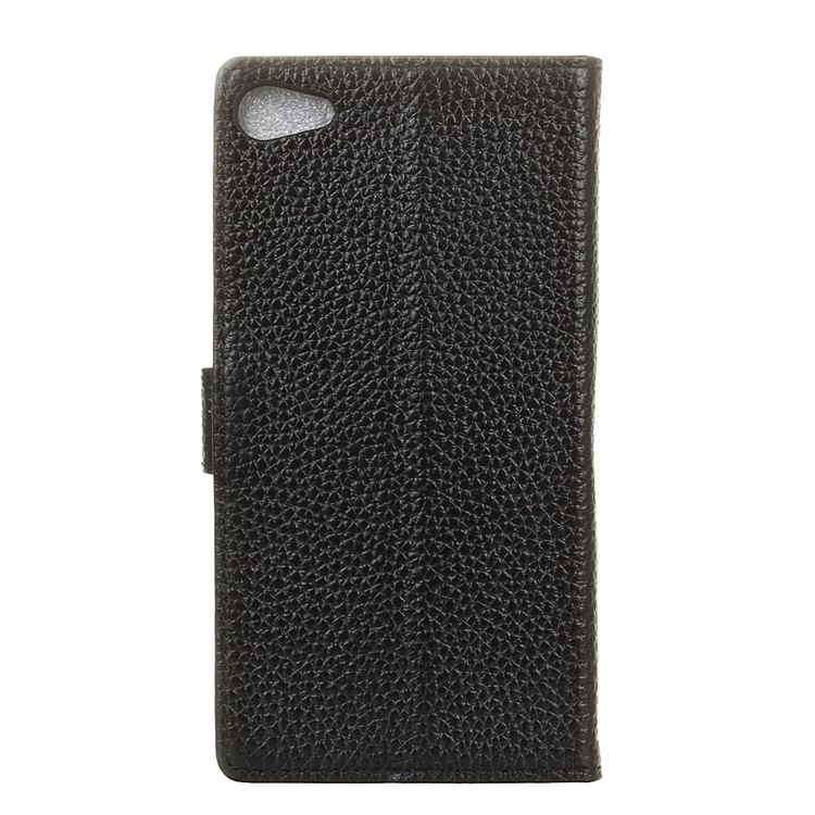 Litchi Texture Genuine Leather Wallet Case Stand for Meizu U10 - Black-2