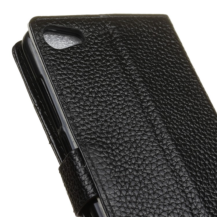 Litchi Texture Genuine Leather Wallet Case Stand for Meizu U10 - Black-3