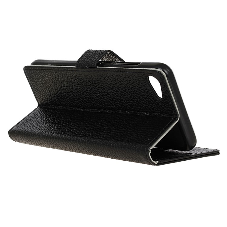 Litchi Texture Genuine Leather Wallet Case Stand for Meizu U10 - Black-6