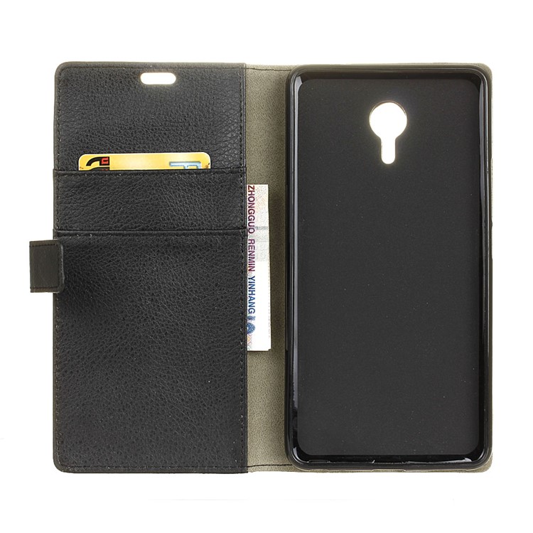 Lychee Skin Wallet Leather Stand Case for Meizu m3 Max - Black-3