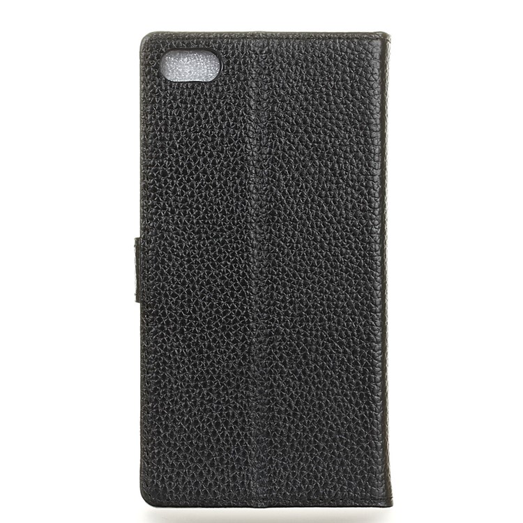 For Meizu U20 Wallet Genuine Leather Case Stand Litchi Texture - Black-2