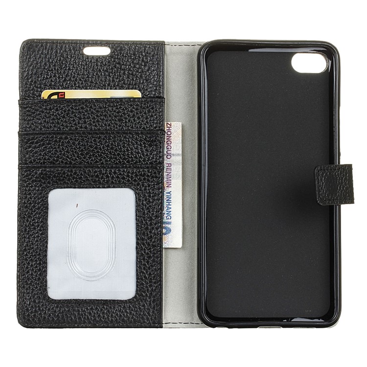 For Meizu U20 Wallet Genuine Leather Case Stand Litchi Texture - Black-4
