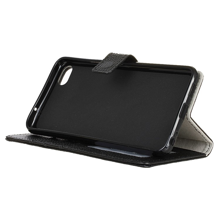 For Meizu U20 Wallet Genuine Leather Case Stand Litchi Texture - Black-5