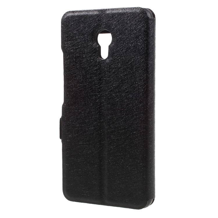 Dual View Window Silk Texture Leather Stand Case for Meizu M5 - Black-2