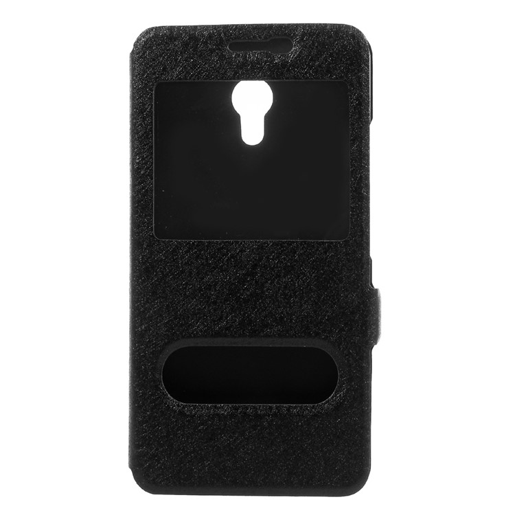 Dual View Window Silk Texture Leather Stand Case for Meizu M5 - Black-3