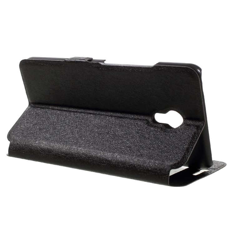 Dual View Window Silk Texture Leather Stand Case for Meizu M5 - Black-5