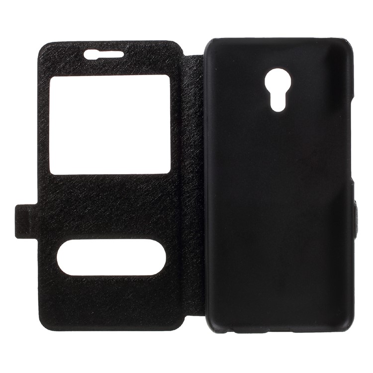 Dual View Window Silk Texture Leather Stand Case for Meizu M5 - Black-6