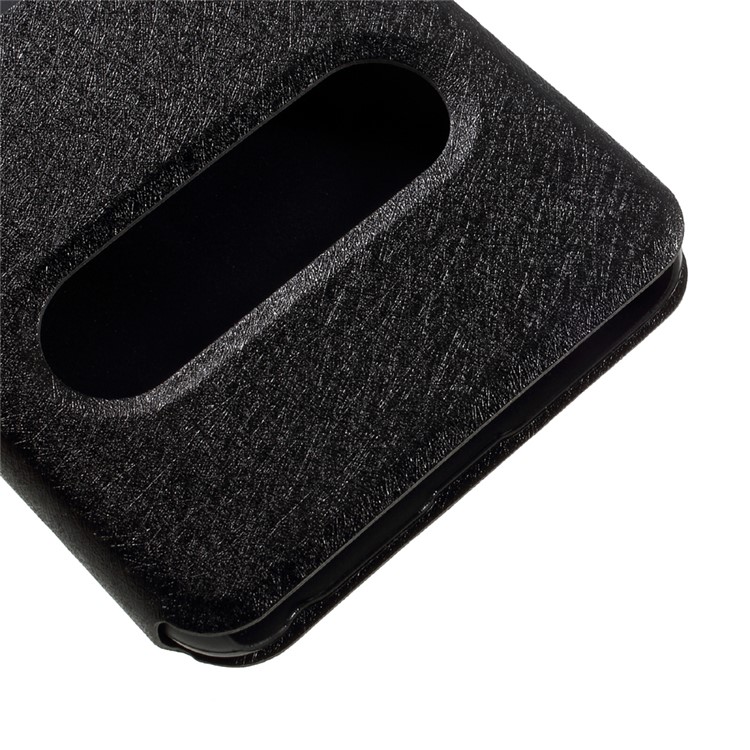 Dual View Window Silk Texture Leather Stand Case for Meizu M5 - Black-7