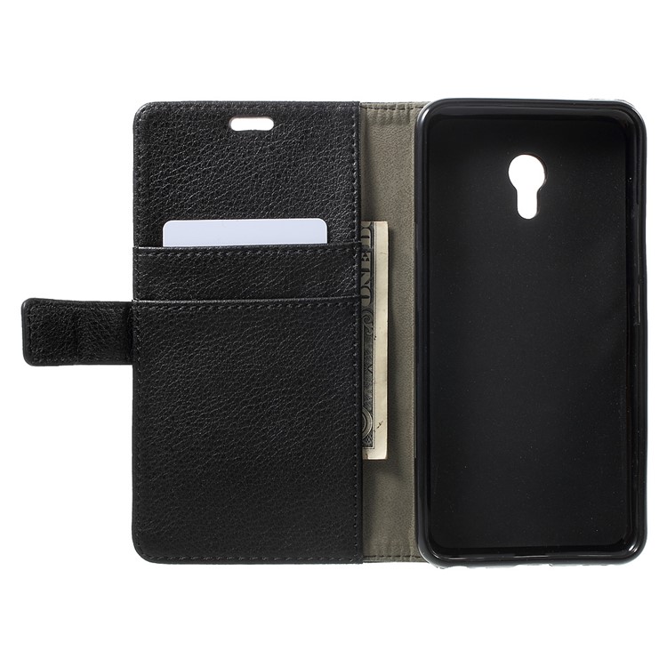 Lychee Skin Leather Wallet Case for Meizu m5 - Black-4