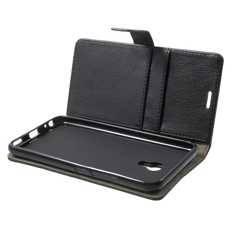Lychee Skin Leather Wallet Case for Meizu m5 - Black-5