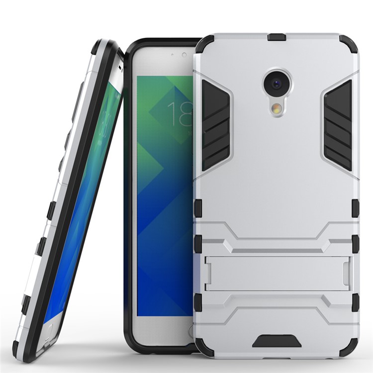 Solid PC + TPU Hybrid Case with Kickstand for Meizu M5 - Silver-1